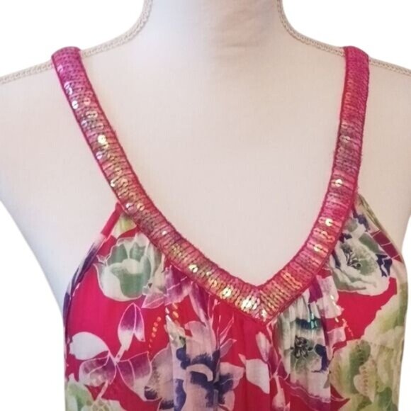 Free People Lighweight Pink Multi Floral Sequin Tank Top Y2K Size‎ S - Picture 2 of 13